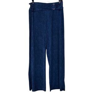 Robert Louis Blue Wide-Leg High-Rise Stretch Pants w/Buckle Women's Size L-READ!